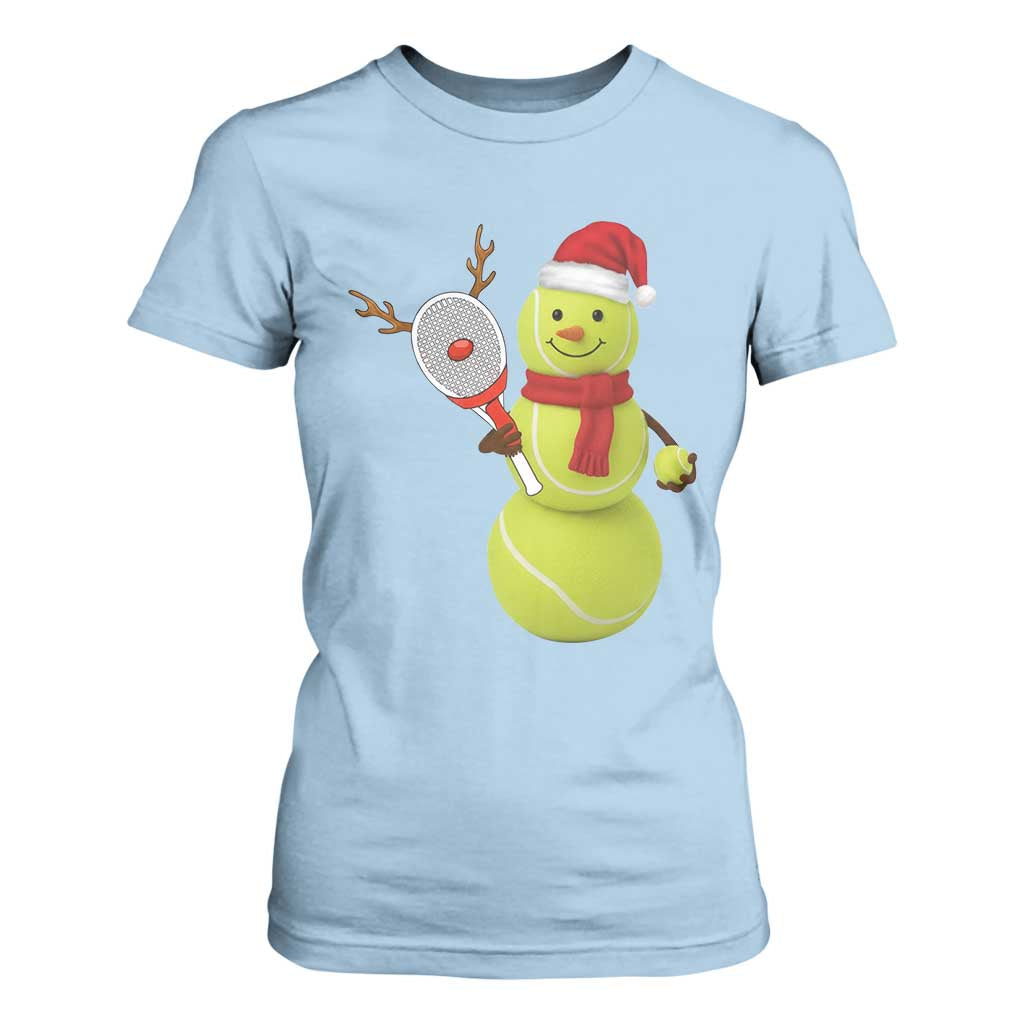 Funny Christmas Tennis Snowman T Shirt For Women Tennis Lover Gift TS12 Light Blue Print Your Wear