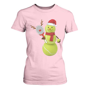 Funny Christmas Tennis Snowman T Shirt For Women Tennis Lover Gift TS12 Light Pink Print Your Wear
