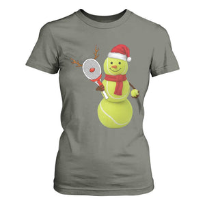 Funny Christmas Tennis Snowman T Shirt For Women Tennis Lover Gift TS12 Military Green Print Your Wear