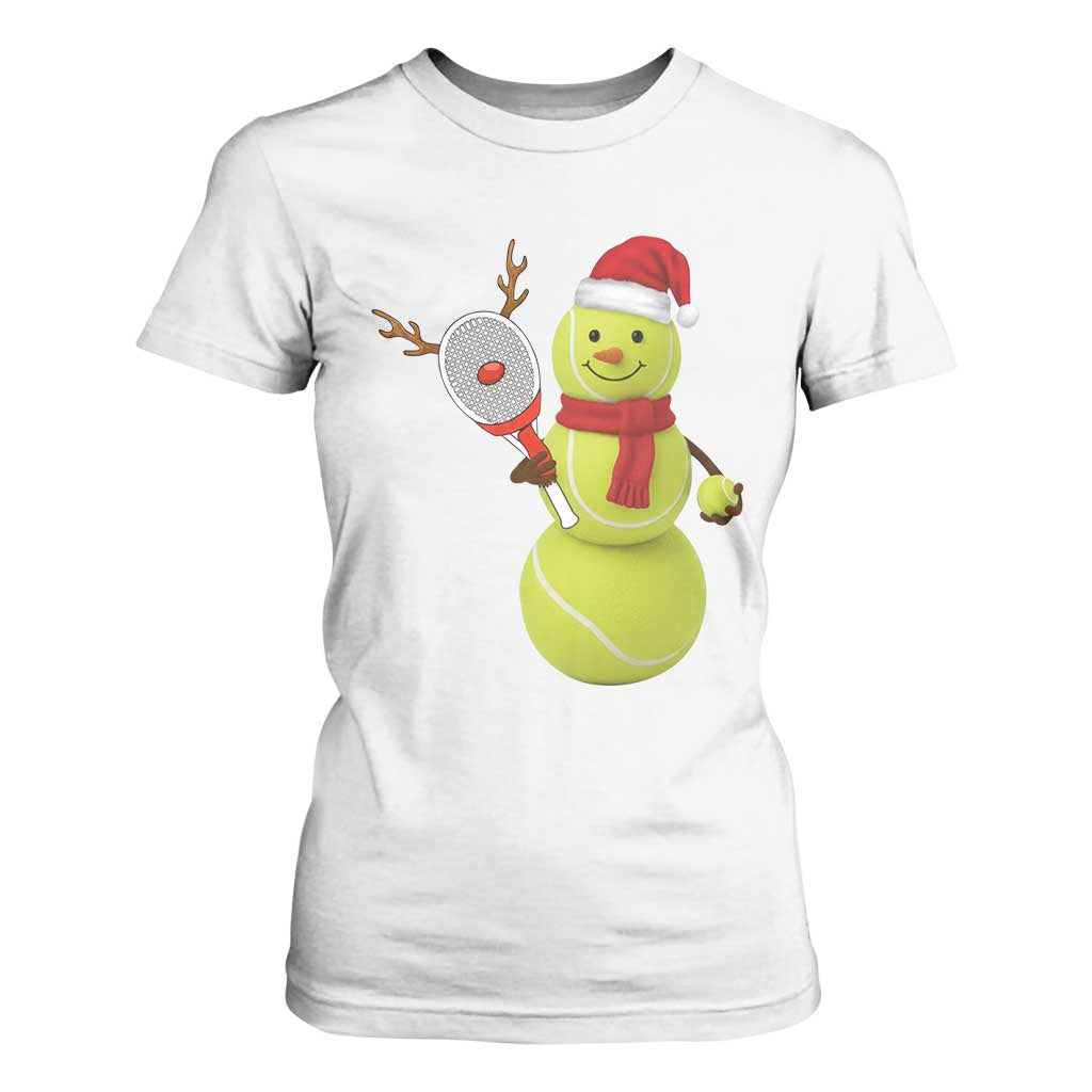Funny Christmas Tennis Snowman T Shirt For Women Tennis Lover Gift TS12 White Print Your Wear
