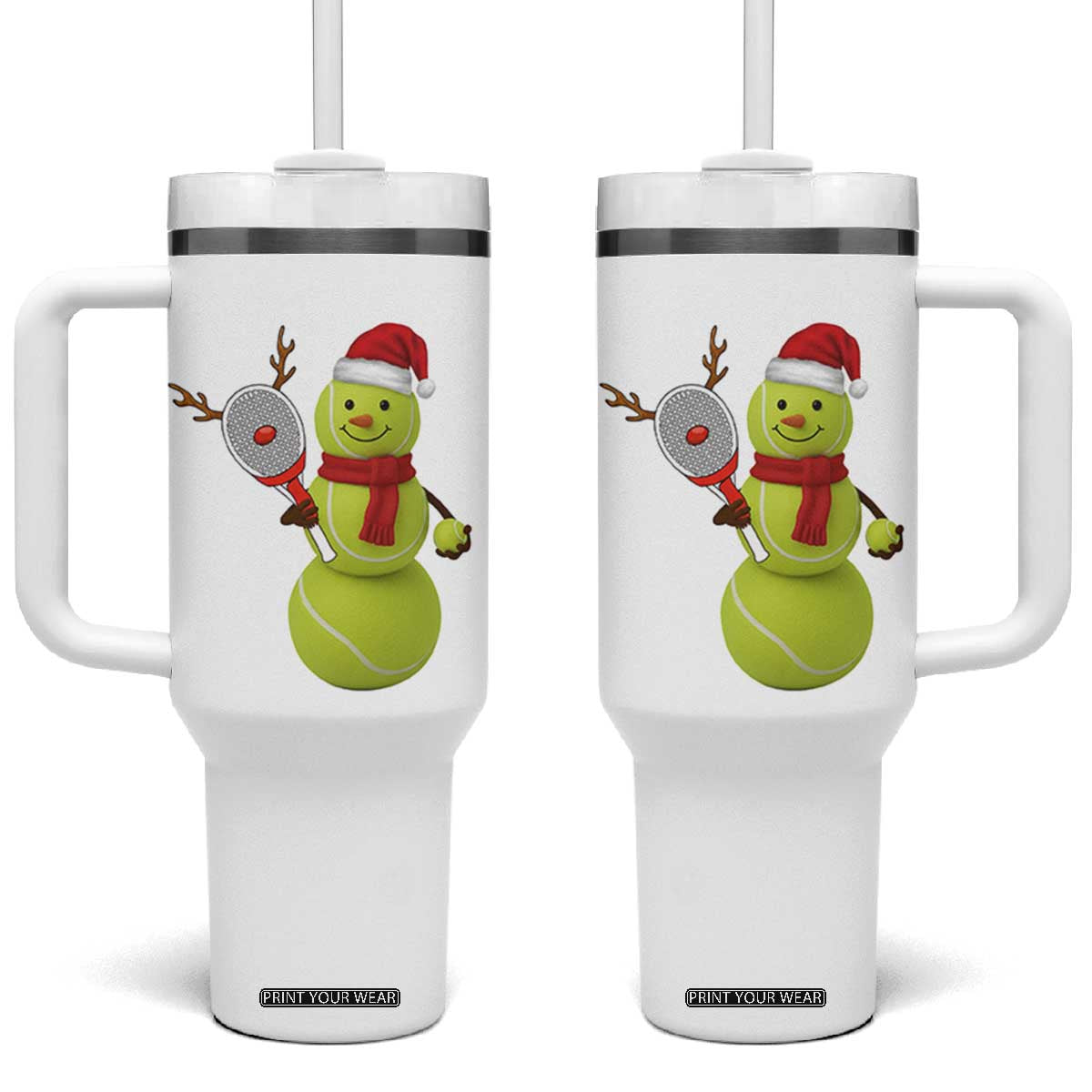Funny Christmas Tennis Snowman Tumbler With Handle Tennis Lover Gift TS12 One Size: 40 oz White Print Your Wear