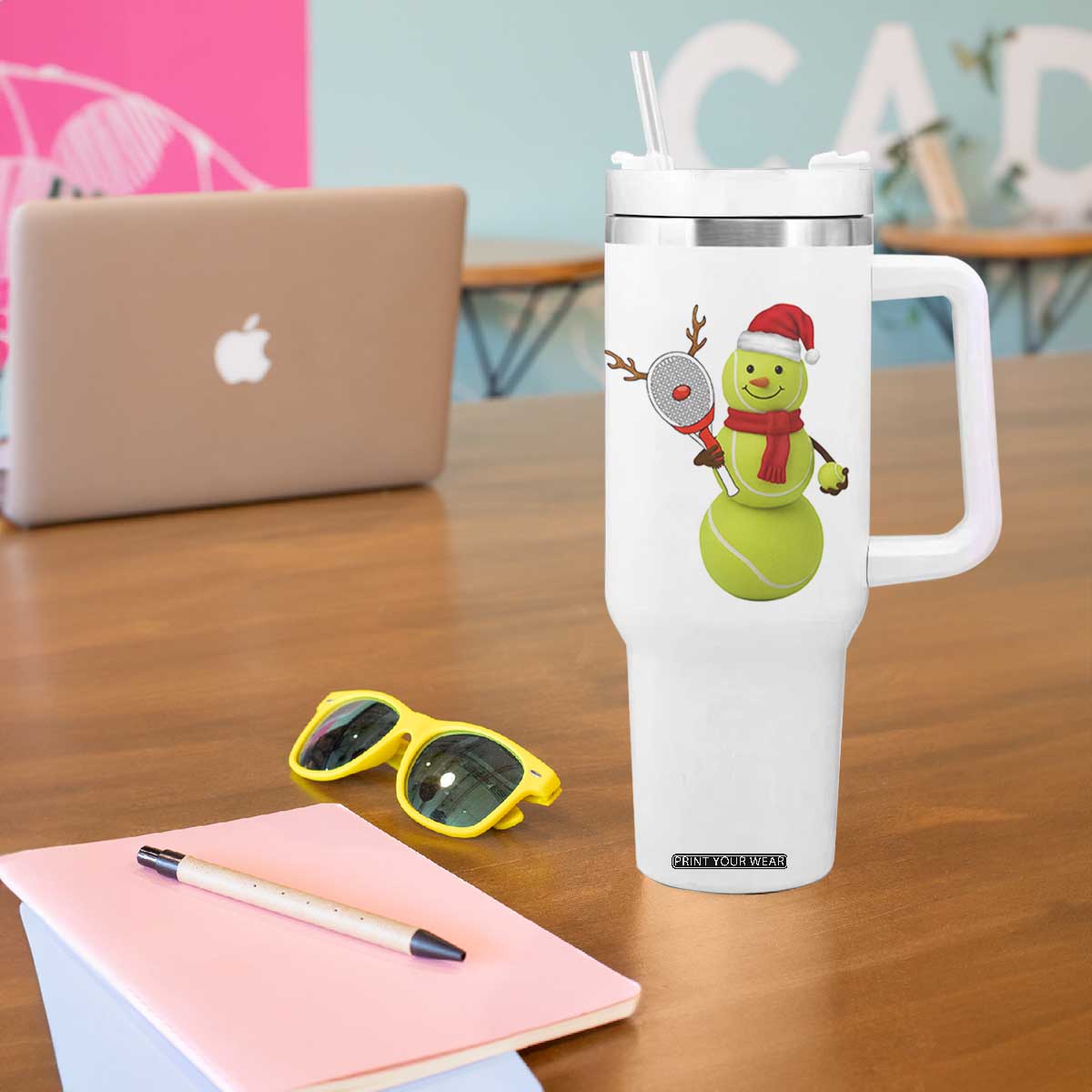 Funny Christmas Tennis Snowman Tumbler With Handle Tennis Lover Gift TS12 Print Your Wear