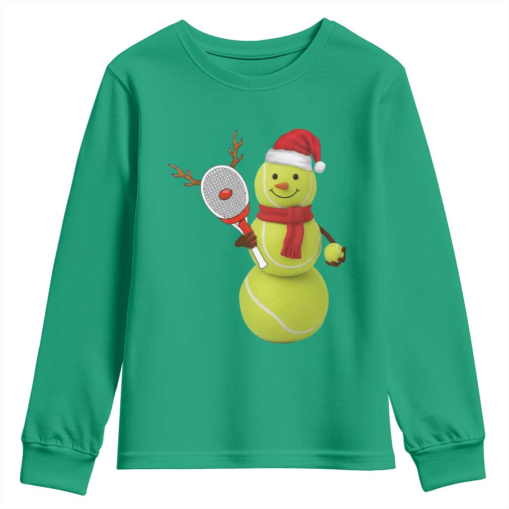 Funny Christmas Tennis Snowman Youth Sweatshirt Tennis Lover Gift TS12 Irish Green Print Your Wear