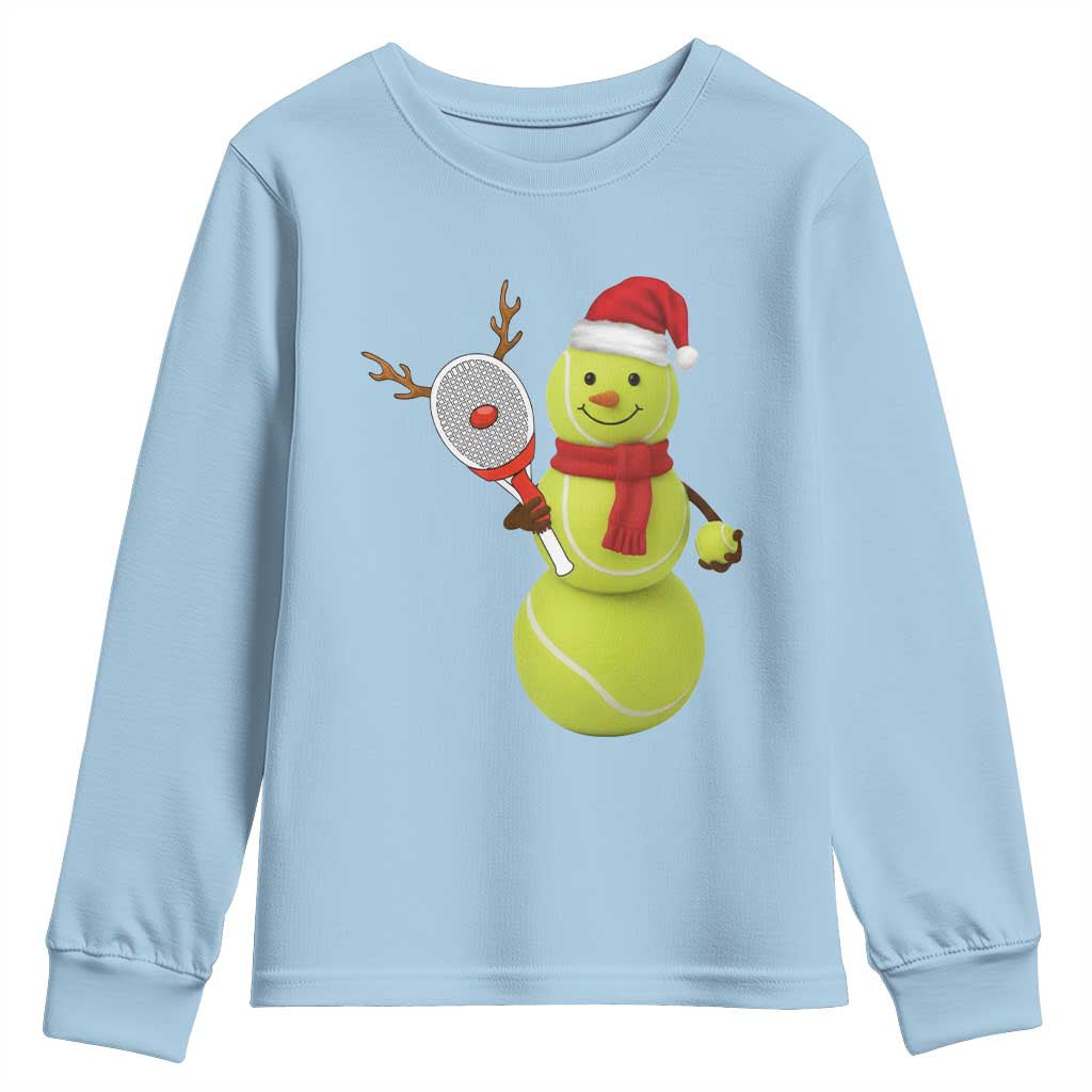 Funny Christmas Tennis Snowman Youth Sweatshirt Tennis Lover Gift TS12 Light Blue Print Your Wear