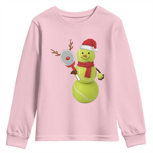 Funny Christmas Tennis Snowman Youth Sweatshirt Tennis Lover Gift TS12 Light Pink Print Your Wear