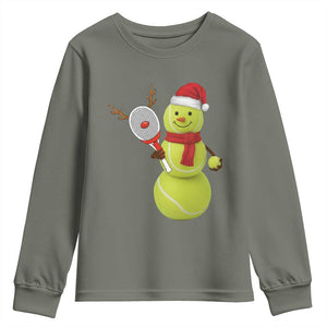 Funny Christmas Tennis Snowman Youth Sweatshirt Tennis Lover Gift TS12 Military Green Print Your Wear