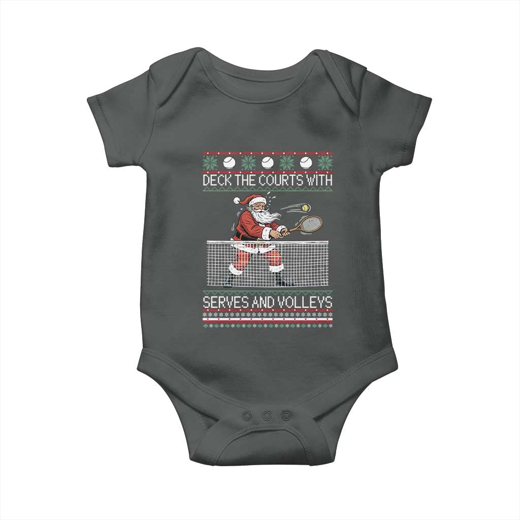 Deck The Courts With Serves And Volleys Baby Onesie Funny Tennis Ugly Christmas TS12 Dark Heather Print Your Wear