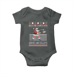 Deck The Courts With Serves And Volleys Baby Onesie Funny Tennis Ugly Christmas TS12 Dark Heather Print Your Wear