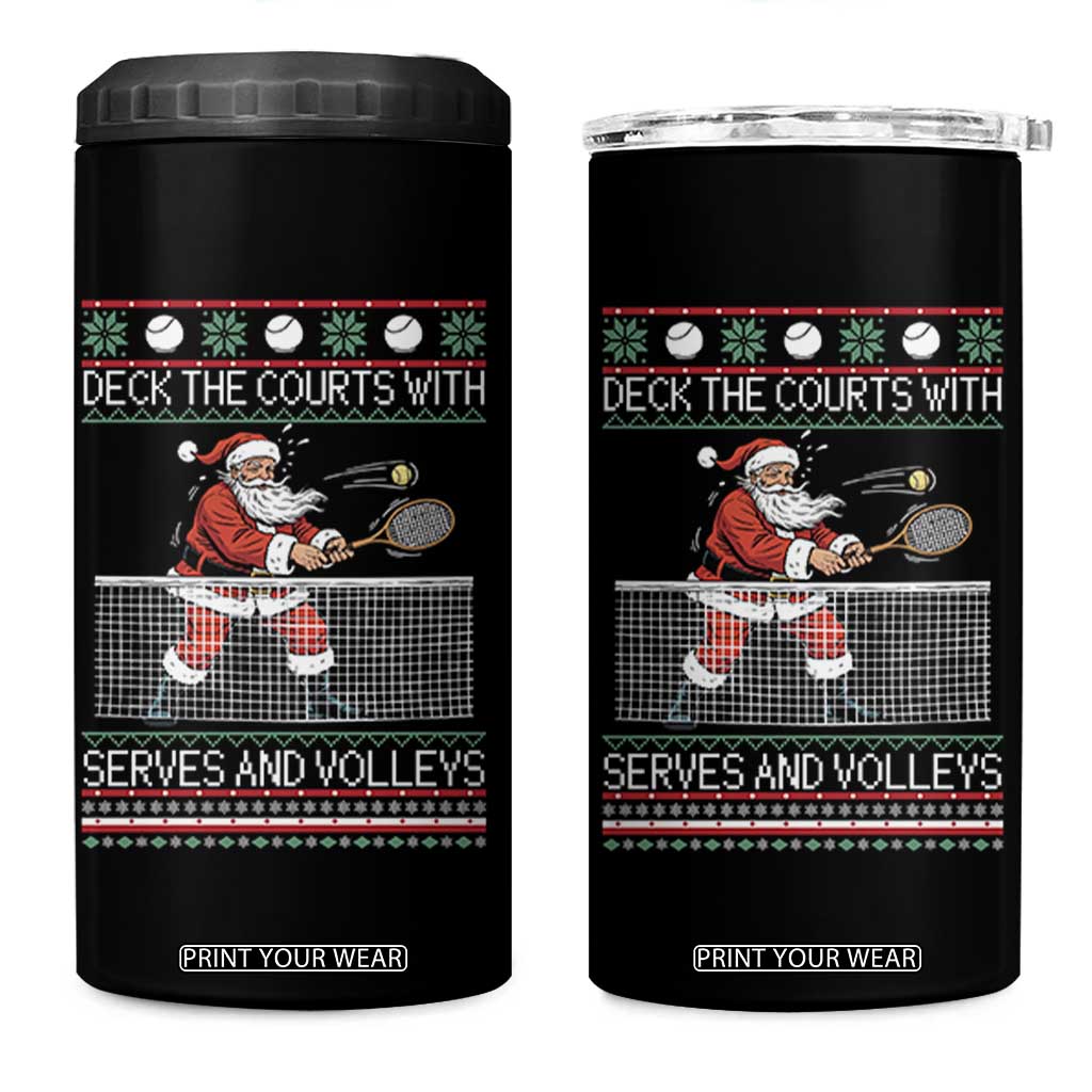 Deck The Courts With Serves And Volleys 4 in 1 Can Cooler Tumbler Funny Tennis Ugly Christmas TS12 One Size: 16 oz Black Print Your Wear