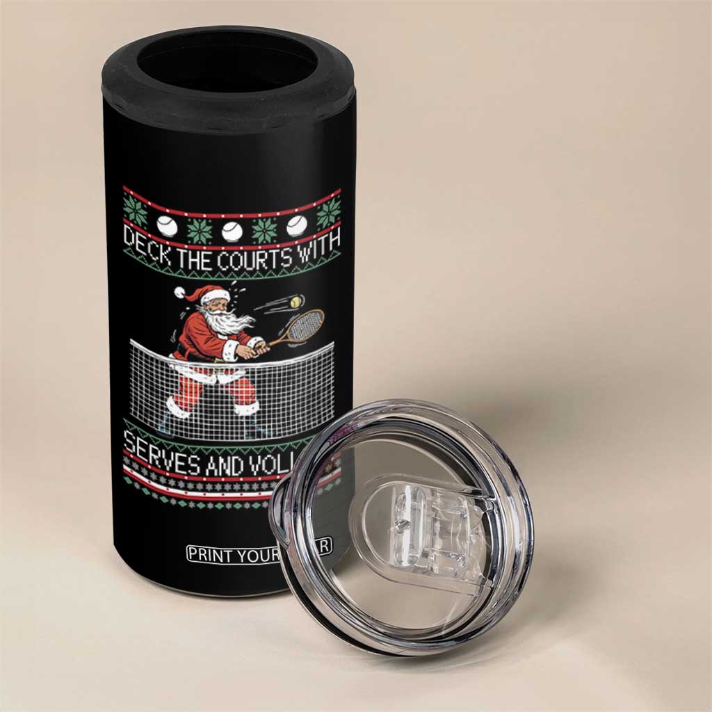 Deck The Courts With Serves And Volleys 4 in 1 Can Cooler Tumbler Funny Tennis Ugly Christmas TS12 Print Your Wear
