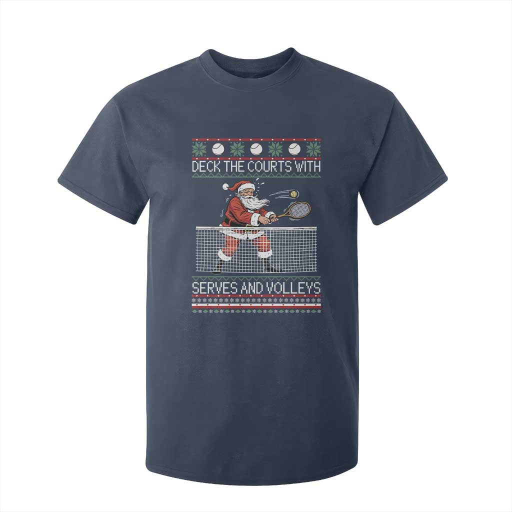 Deck The Courts With Serves And Volleys T Shirt For Kid Funny Tennis Ugly Christmas TS12 Navy Print Your Wear