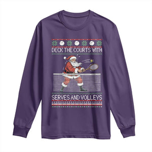 Deck The Courts With Serves And Volleys Long Sleeve Shirt Funny Tennis Ugly Christmas TS12 Purple Print Your Wear