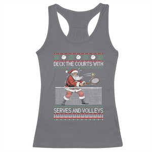 Deck The Courts With Serves And Volleys Racerback Tank Top Funny Tennis Ugly Christmas TS12 Charcoal Print Your Wear