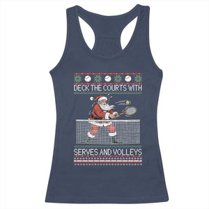 Deck The Courts With Serves And Volleys Racerback Tank Top Funny Tennis Ugly Christmas TS12 Navy Print Your Wear