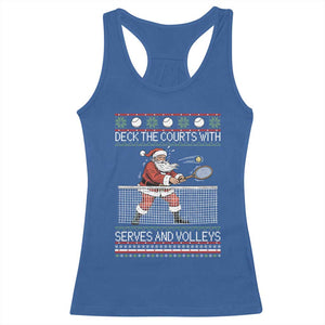 Deck The Courts With Serves And Volleys Racerback Tank Top Funny Tennis Ugly Christmas TS12 Royal Blue Print Your Wear