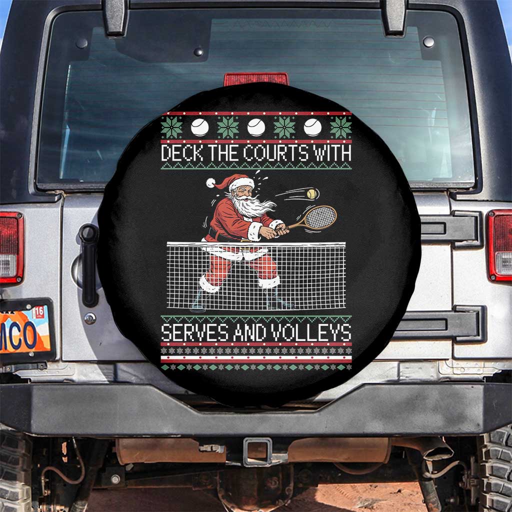 Deck The Courts With Serves And Volleys Spare Tire Cover Funny Tennis Ugly Christmas TS12 No hole Black Print Your Wear