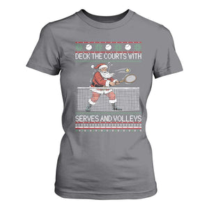 Deck The Courts With Serves And Volleys T Shirt For Women Funny Tennis Ugly Christmas TS12 Charcoal Print Your Wear