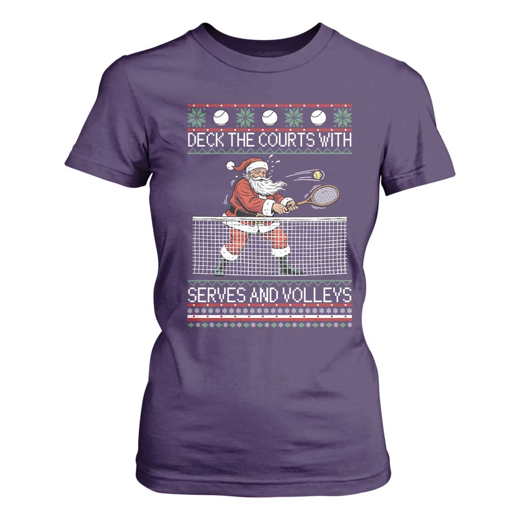 Deck The Courts With Serves And Volleys T Shirt For Women Funny Tennis Ugly Christmas TS12 Purple Print Your Wear