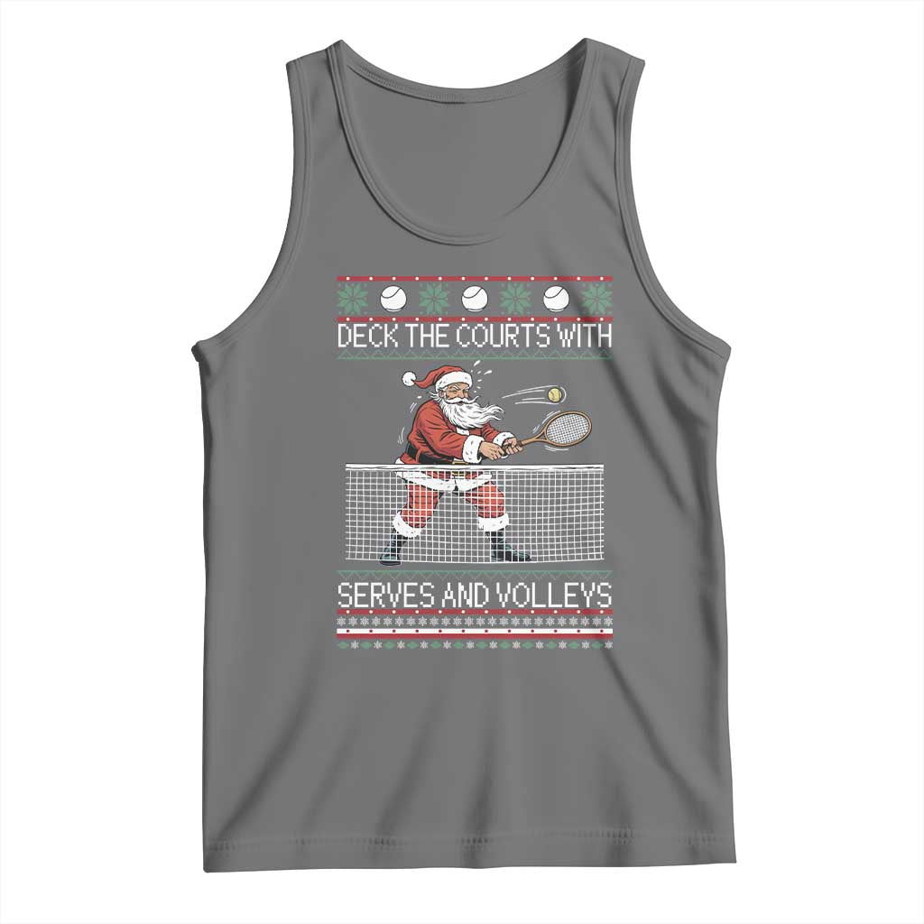 Deck The Courts With Serves And Volleys Tank Top Funny Tennis Ugly Christmas TS12 Black Heather Print Your Wear