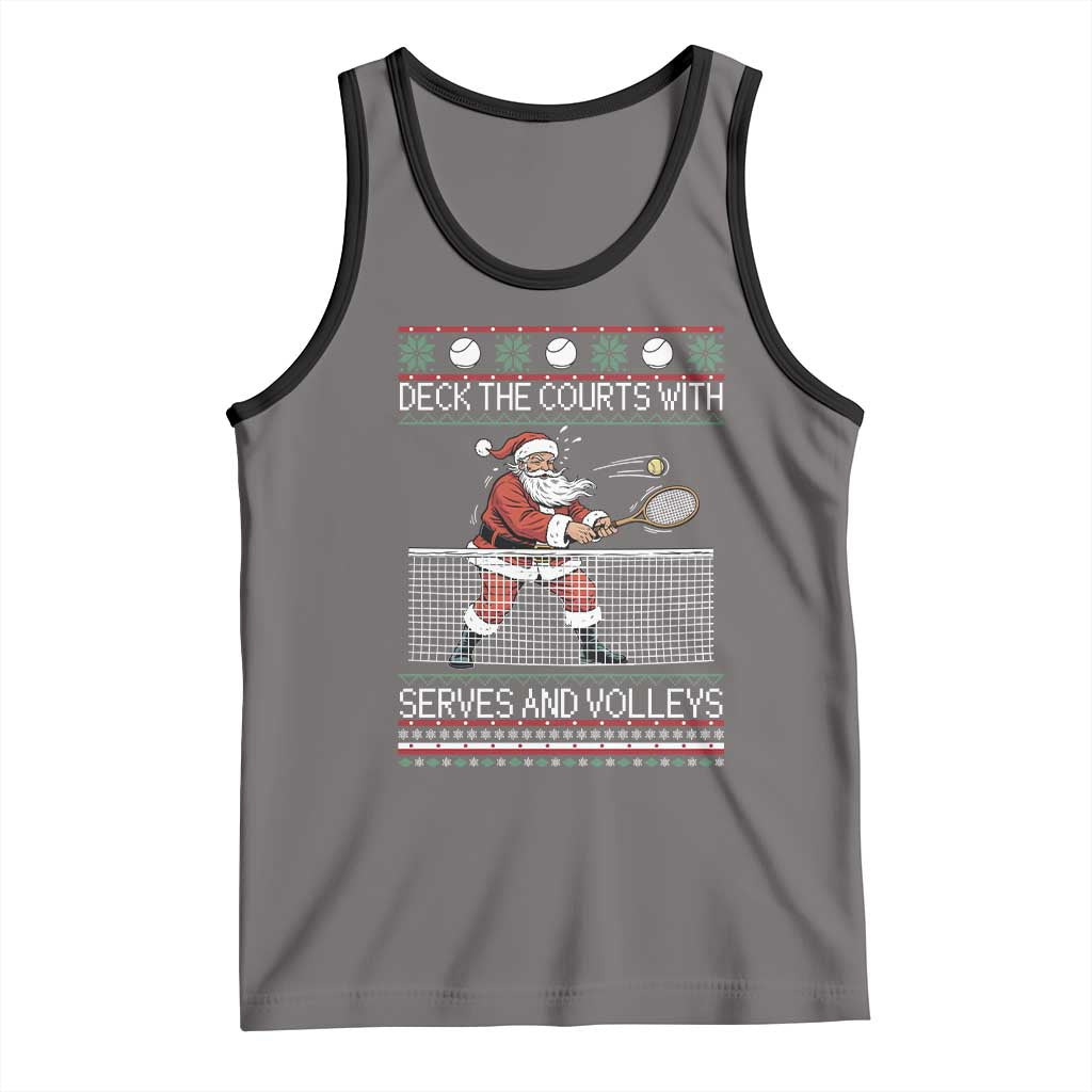Deck The Courts With Serves And Volleys Tank Top Funny Tennis Ugly Christmas TS12 Deep Heather Black Print Your Wear