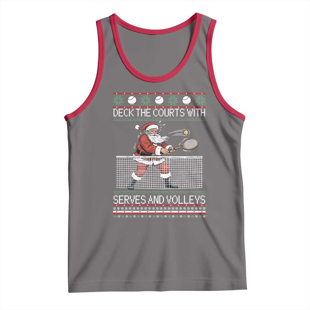 Deck The Courts With Serves And Volleys Tank Top Funny Tennis Ugly Christmas TS12 Deep Heather Red Print Your Wear
