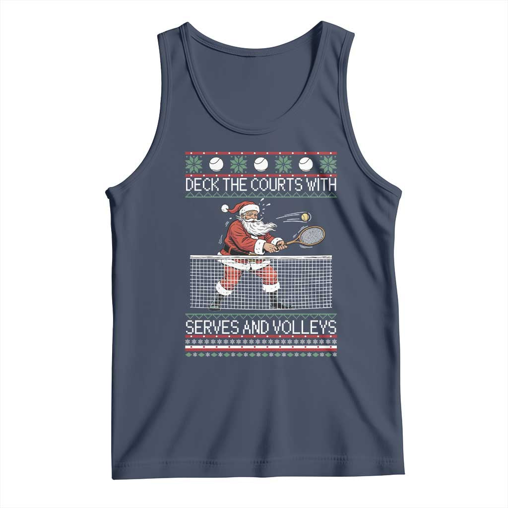 Deck The Courts With Serves And Volleys Tank Top Funny Tennis Ugly Christmas TS12 Navy Print Your Wear