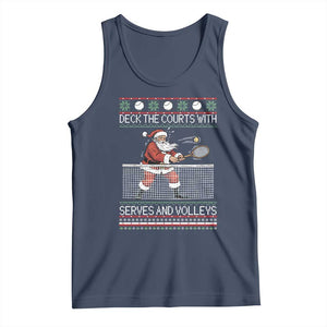 Deck The Courts With Serves And Volleys Tank Top Funny Tennis Ugly Christmas TS12 Navy Print Your Wear