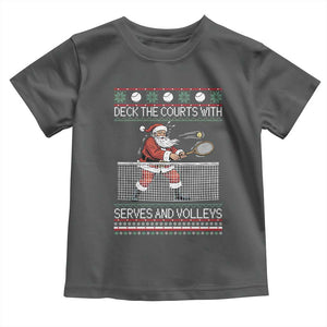 Deck The Courts With Serves And Volleys Toddler T Shirt Funny Tennis Ugly Christmas TS12 Dark Heather Print Your Wear