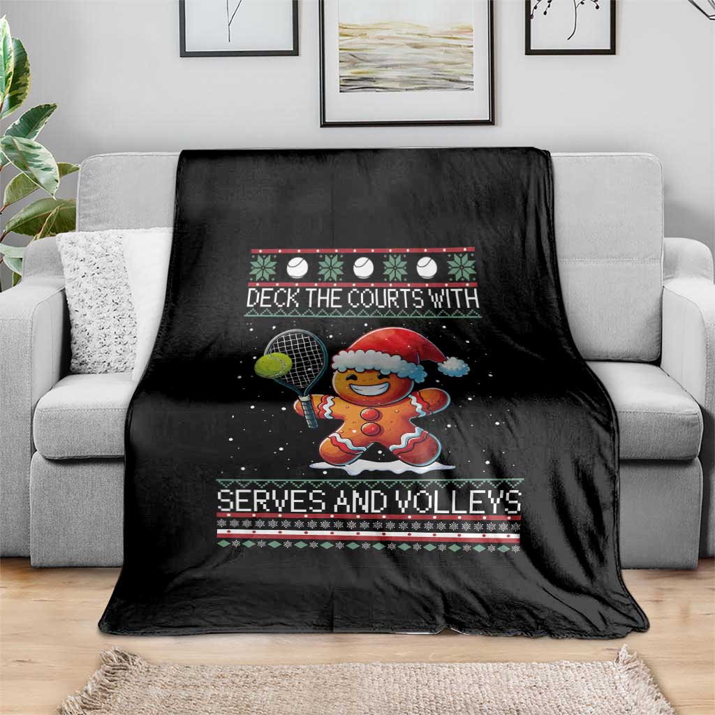 Funny Tennis Ugly Christmas Gingerbread Player Gift Throw Blanket Deck The Courts With Serves And Volleys TS12 Print Your Wear