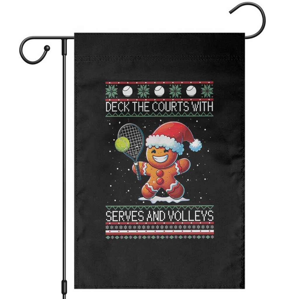 Funny Tennis Ugly Christmas Gingerbread Player Gift Garden Flag Deck The Courts With Serves And Volleys TS12 Black Print Your Wear