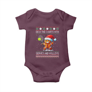 Funny Tennis Ugly Christmas Gingerbread Player Gift Baby Onesie Deck The Courts With Serves And Volleys TS12 Maroon Print Your Wear