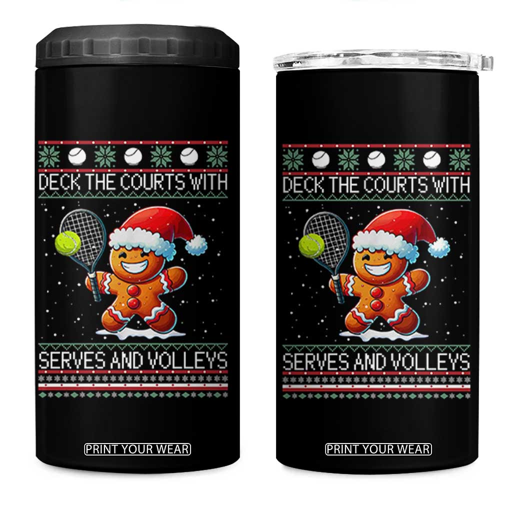 Funny Tennis Ugly Christmas Gingerbread Player Gift 4 in 1 Can Cooler Tumbler Deck The Courts With Serves And Volleys TS12 One Size: 16 oz Black Print Your Wear
