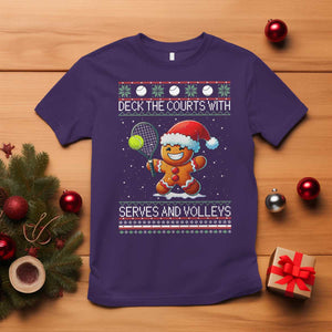 Funny Tennis Ugly Christmas Gingerbread Player Gift T Shirt Deck The Courts With Serves And Volleys TS12 Purple Print Your Wear