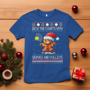 Funny Tennis Ugly Christmas Gingerbread Player Gift T Shirt Deck The Courts With Serves And Volleys TS12 Royal Blue Print Your Wear