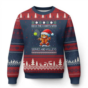 Funny Tennis Ugly Christmas Gingerbread Player Gift Ugly Christmas Sweater Deck The Courts With Serves And Volleys TS12 Navy Red Print Your Wear