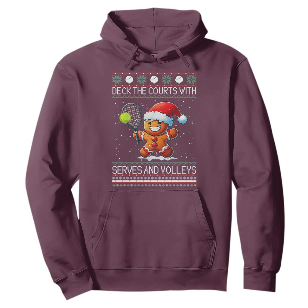 Funny Tennis Ugly Christmas Gingerbread Player Gift Hoodie Deck The Courts With Serves And Volleys TS12 Maroon Print Your Wear
