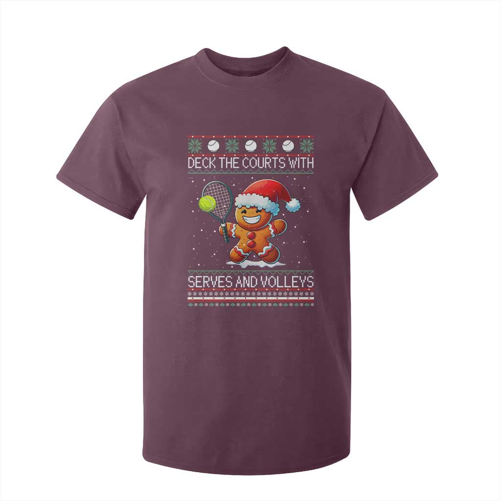 Funny Tennis Ugly Christmas Gingerbread Player Gift T Shirt For Kid Deck The Courts With Serves And Volleys TS12 Maroon Print Your Wear