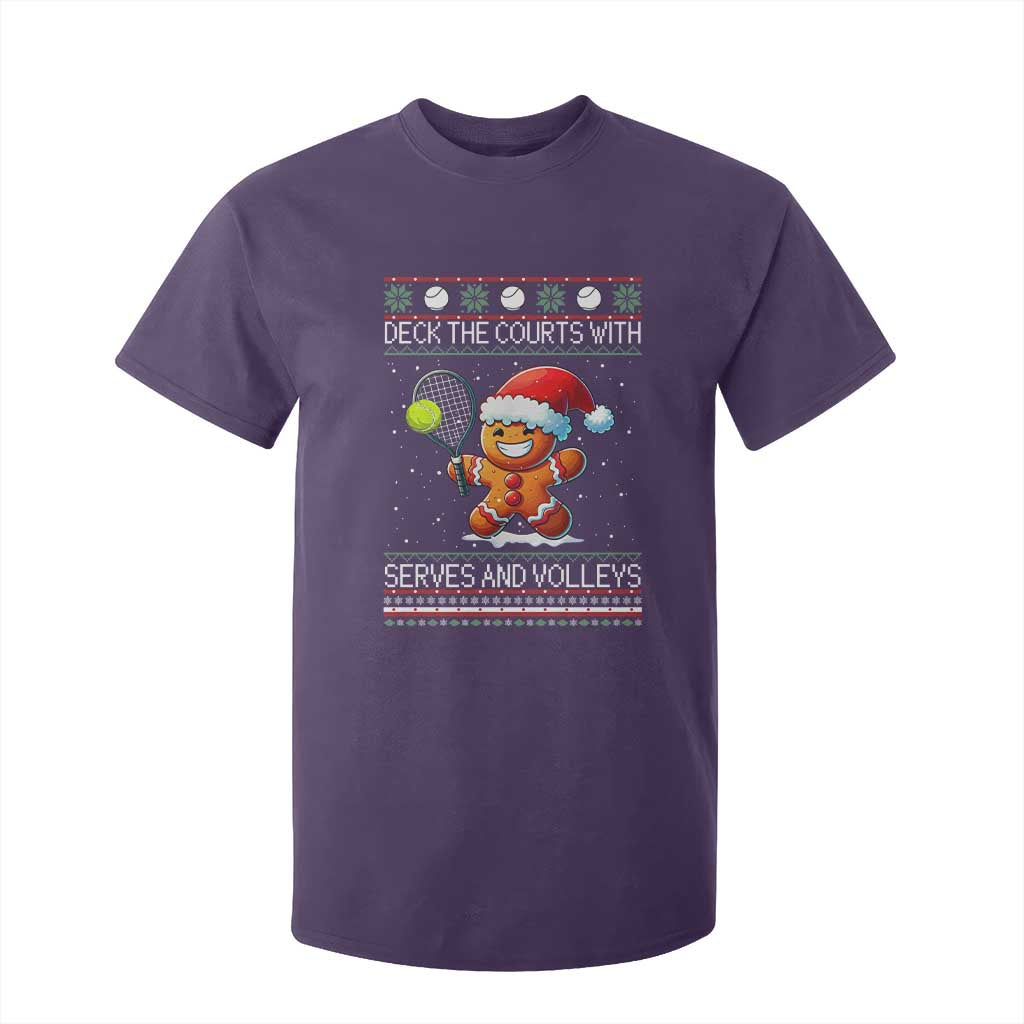 Funny Tennis Ugly Christmas Gingerbread Player Gift T Shirt For Kid Deck The Courts With Serves And Volleys TS12 Purple Print Your Wear