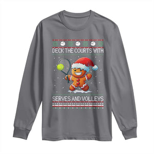 Funny Tennis Ugly Christmas Gingerbread Player Gift Long Sleeve Shirt Deck The Courts With Serves And Volleys TS12 Charcoal Print Your Wear