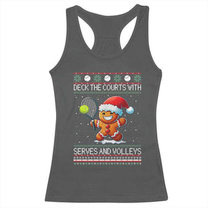 Funny Tennis Ugly Christmas Gingerbread Player Gift Racerback Tank Top Deck The Courts With Serves And Volleys TS12 Dark Heather Print Your Wear