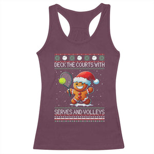 Funny Tennis Ugly Christmas Gingerbread Player Gift Racerback Tank Top Deck The Courts With Serves And Volleys TS12 Maroon Print Your Wear