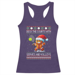 Funny Tennis Ugly Christmas Gingerbread Player Gift Racerback Tank Top Deck The Courts With Serves And Volleys TS12 Purple Print Your Wear