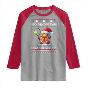 Funny Tennis Ugly Christmas Gingerbread Player Gift Raglan Shirt Deck The Courts With Serves And Volleys TS12 Sport Gray Red Print Your Wear