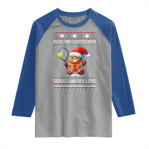 Funny Tennis Ugly Christmas Gingerbread Player Gift Raglan Shirt Deck The Courts With Serves And Volleys TS12 Sport Gray Royal Print Your Wear