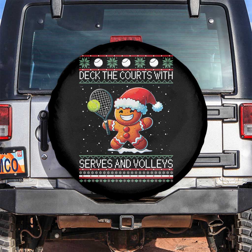 Funny Tennis Ugly Christmas Gingerbread Player Gift Spare Tire Cover Deck The Courts With Serves And Volleys TS12 No hole Black Print Your Wear