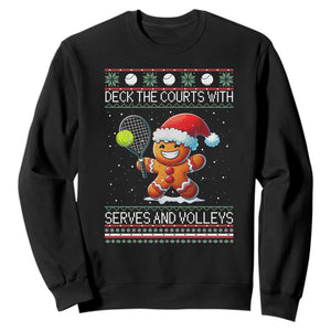 Funny Tennis Ugly Christmas Gingerbread Player Gift Sweatshirt Deck The Courts With Serves And Volleys TS12 Black Print Your Wear