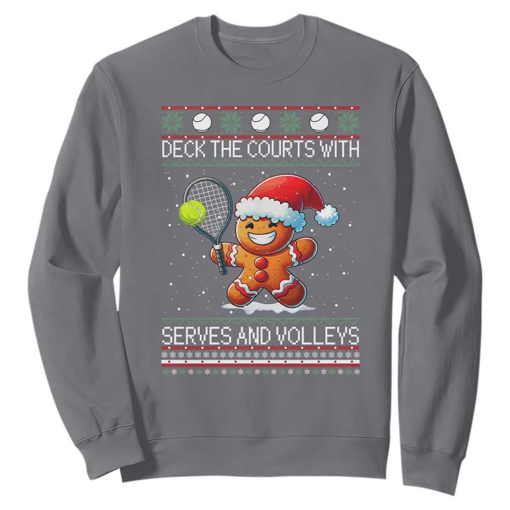 Funny Tennis Ugly Christmas Gingerbread Player Gift Sweatshirt Deck The Courts With Serves And Volleys TS12 Charcoal Print Your Wear