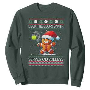 Funny Tennis Ugly Christmas Gingerbread Player Gift Sweatshirt Deck The Courts With Serves And Volleys TS12 Dark Forest Green Print Your Wear