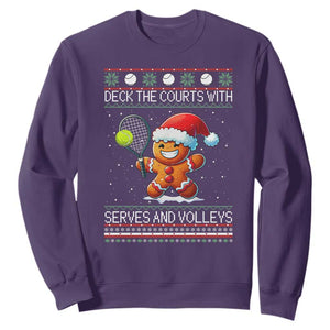 Funny Tennis Ugly Christmas Gingerbread Player Gift Sweatshirt Deck The Courts With Serves And Volleys TS12 Purple Print Your Wear