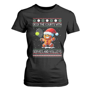 Funny Tennis Ugly Christmas Gingerbread Player Gift T Shirt For Women Deck The Courts With Serves And Volleys TS12 Black Print Your Wear